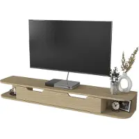 En.casa Buffet TV suspendu 'Karjali' Meuble TV 150 x 30 x 19 cm avec compartiment rabattable et 2 compartiments ouverts imitation chêne