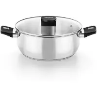 Pinti Monix Monix - casserole à manche de acier inoxydable de 5,7 L, capacité de 5 à 6 L, sans revêtement, avec couvercle, fond diffuseur de 4,5 mm, argent/acier inoxydable