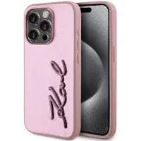 Karl Lagerfeld Wrinkled Metal Signature Case For Iphone 15 Pro Róowy