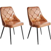Beliani Ensemble de 2 fauteuils en brun doré avec dossier matelassé et pieds métalliques noirs, salle à manger, style glamour moderne