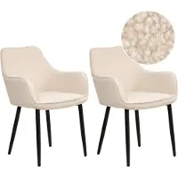 Beliani Ensemble de 2 chaises de salle à manger beige clair, rembourrage bouclé, accoudoirs, pieds métalliques noirs, design moderne