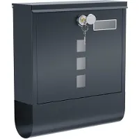 Songmics Boîte aux lettres en acier inoxydable, boîte aux lettres murale, serrure avec cylindre en cuivre, compartiment à journaux, fenêtre, porte-plaque, installation facile, anthracite