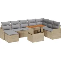 vidaXL Ensemble de canapé de jardin avec mémoire 9 pcs Beige Poly Rattan