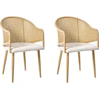 Beliani Lot de 2 chaises de salle à manger, structure en fer marron clair, revêtement en polyester, assise ronde, dossier avec tressage viennois, style rétro, salle à manger