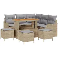 vidaXL Ensemble de salon de jardin , 8 pièces, 7 places, couleur beige