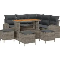 vidaXL Ensemble de salon de jardin , 9 pièces, couleur grise, capacité : 8 personnes