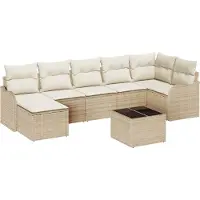 vidaXL Ensemble de canapé de jardin avec coussins 8 pcs Beige et blanc Poly rotin