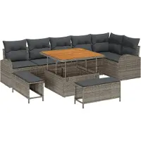 vidaXL Ensemble de salon de jardin , 9 pièces, couleur grise, capacité : 8 personnes