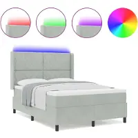 vidaXL Lit boxspring avec barres lumineuses LED gris clair 160 x 200 cm velours