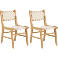 Beliani Lot de 2 chaises de salle à manger marron clair beige clair assise et dossier en bois d'hévéa faux cuir cuisine salle à manger style boho