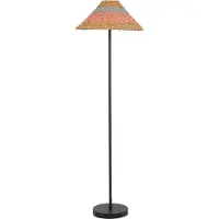 Beliani Lampadaire noir et beige abat-jour en corde de papier rose et bleu base métallique salon chambre à coucher éclairage