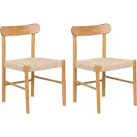 Beliani Lot de 2 chaises de salle à manger marron-beige en bois d'hévéa, assise en corde de papier, style rétro, cuisine, salle à manger