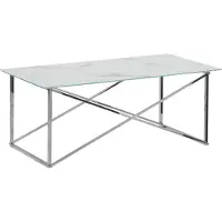 Beliani Table basse rectangulaire Effet marbré Plateau blanc Pieds argentés Base en acier inoxydable 100 x 50 cm Glam Minimaliste
