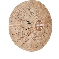 Beliani Lampe murale naturelle abat-jour en paille base en fer noir éclairage boho pour chambre salon