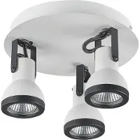 Beliani Plafonnier métal blanc et noir avec 3 ampoules bras orientable abat-jour conique spot lumineux rond