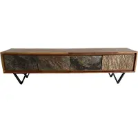 FineBuy Lowboard Sheesham bois massif 160 cm TV Board avec façade aspect pierre & structure métallique noire Armoire TV industrielle Meuble TV Salon