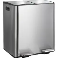 MSV spirella Poubelle Système de tri sélectif avec couvercle 40 L (2x20 litres) avec seau intérieur grandes poubelles Poubelle à pédale Acier inoxydable Argent