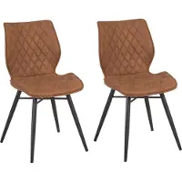 Beliani Lot de 2 chaises rembourrées marron avec pieds métalliques noirs pour salle à manger, style industriel moderne