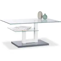 Relaxdays Table basse en verre, rectangulaire, plateau en verre, petite étagère, table de salon originale, H x l x P : 45 x 100 x 60 cm, gris