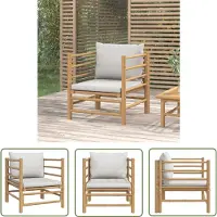 The Living Store Fauteuil de jardin avec coussins gris clair en bambou