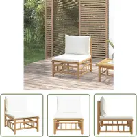 The Living Store Canapé central de jardin avec coussins blancs crème en bambou