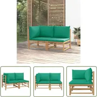 The Living Store Ensemble de salon de jardin 2 pièces avec coussins verts en bambou