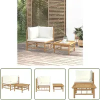 The Living Store Ensemble de salon de jardin 2 pièces avec coussins blanc crème en bambou