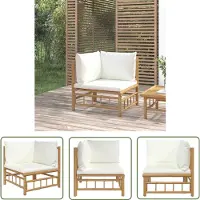 The Living Store Canapé d'angle de jardin avec coussins blancs crème en bambou