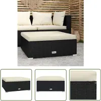 The Living Store Tabouret de jardin avec coussin Noir 70x70x30 cm Poly rotin