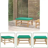 The Living Store Tabouret de jardin avec coussin vert en bambou