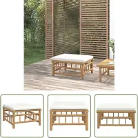 The Living Store Tabouret de jardin avec coussin blanc crème Bambou