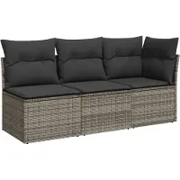 The Living Store Canapé de jardin avec coussins 3 places Gris Poly Rattan