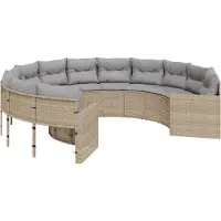 The Living Store Canapé de jardin avec coussins Rond Beige Poly-Rotin