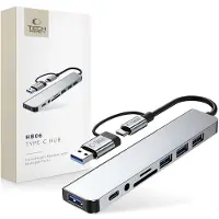 Tech-Protect Hb06 Adaptateur Hub 8In1 Type-C + Usb2.0 + Usb3.0 + Sd/Tf + Av3.5 Space Grey