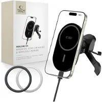 Tech-Protect MM15W-V6 Magnetic MagSafe Car Air Vent Holder - Black, Adaptateur pour véhicule, Noir
