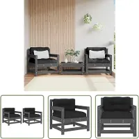 The Living Store Chaises de jardin avec coussins 2 pcs. Gris Pin massif