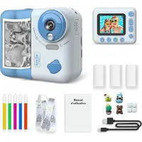 Avizar , appareil photo numérique Instakid 48 MP pour enfants avec impression instantanée, blanc / bleu