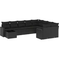The Living Store 10 pcs. salon de jardin avec coussins noir poly rotin