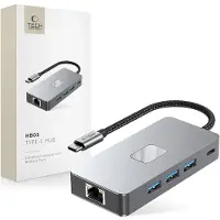 Tech-Protect Hb05 Adaptateur Hub 9In1 Type-C + Usb2.0 + Usb3.0 + Hdmi 4K 60Hz + Sd/Tf + Pd100W + Rj45 1000M Space Grey