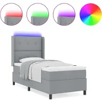 vidaXL Lit boxspring à LED avec tête de lit, gris clair, 90 x 190 cm, tissu