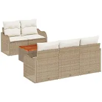 vidaXL Ensemble de canapés de jardin , 6 pièces, couleur beige et crème, en polyrotin (5 places)