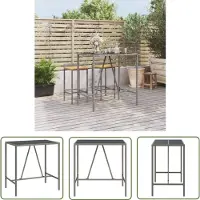 The Living Store Table de bar avec plateau en verre Gris 110x70x110 cm Poly rotin