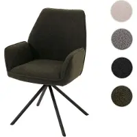 Mendler Chaise de salle à manger HWC-G67, chaise de cuisine Accoudoir, pivotant Auto-Position, tissu/textile Bouclé Öko-Tex MVG vert olive