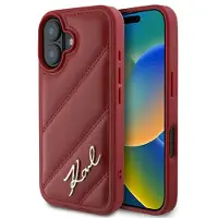 Karl Lagerfeld KLHCP16SPQDSMGR iPhone 16 6.1" czerwony/red hardcase Diagonal Quilted Script (Apple iPhone 16), Coque pour téléphone portable, Rouge