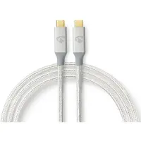 Nedis Câble USB | USB 3.2 Gen 2x2 | USB-C mâle | USB-C mâle | 100 W | 4K@60Hz | 20 Gbps | Plaqué or | 1,00 m | Rond | Tressé / Nylon | Argent | Boîte avec fenêtre couverte