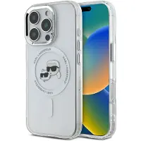 Karl Lagerfeld Iml K&ch Heads Metal Frame Magsafe Iphone 16 Pro Max Phone Case Clair