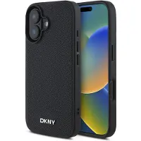 DKNY Pu Leather Metal Logo Magsafe Iphone 16 Phone Case Noir
