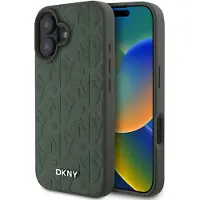 DKNY Pu Leather Grid Pattern Magsafe Iphone 16 Phone Case Vert