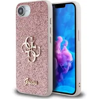 GUESS Pu Fixed Glitter 4g Metal Logo Iphone 16e Phone Case Rose