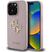 GUESS Étui pour iPhone 15 Pro Max GuessPolyuréthaneGrained 4g avec logo métallique Rose Rose Taille unique